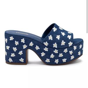 Miso Flower-Embroidered Denim Platform Mules